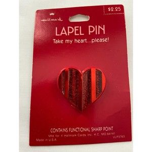 Vintage HALLMARK Lapel Pin Valentine Jewelry Heart Lapel Pin Stripe Sparkles NOS